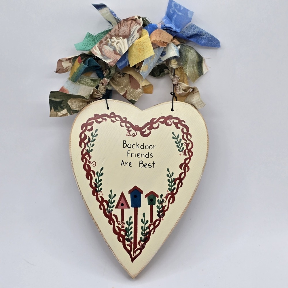Grannycore Primitive Wood Heart Sign Backdoor Friends Are Best Wall Decor